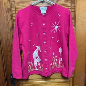 Mandal Bay XL summer themed jacket with pearl buttons appliqué and embroidered